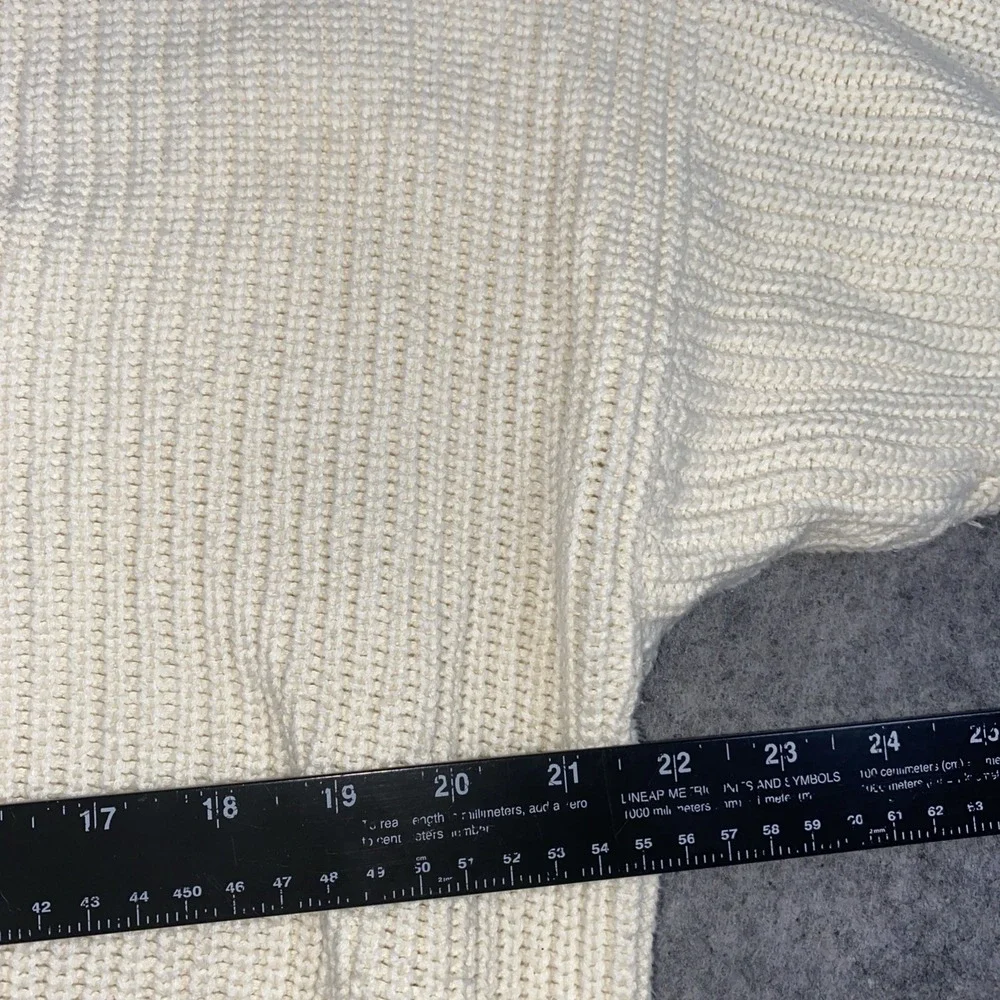 Eddie Bauer Sweater Mens L‎ Cream Cotton Long Sleeve Fisherman Henley Knit Heavy
